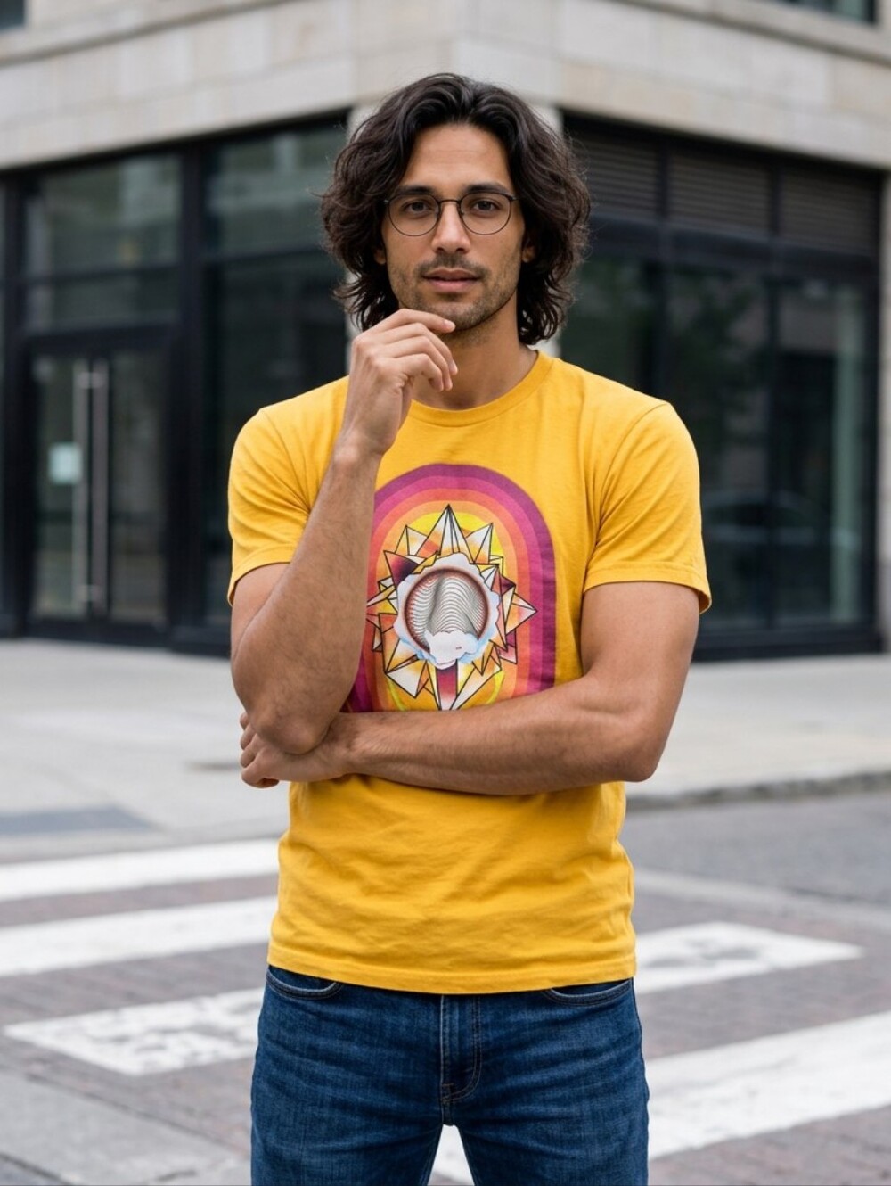 Men's NWOT Meow Wolf OMEGA MART Yellow Graphic Short Sleeve Tee XL MSRP $35